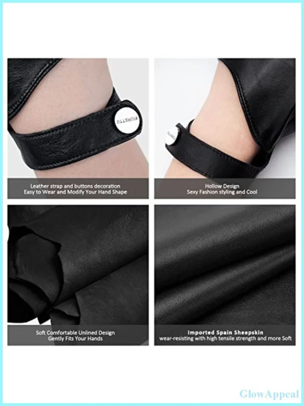 Genuine Sheepskin Fingerless Leather Gloves Driving Motorcycle Unlined Half